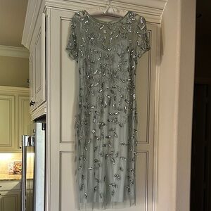 Adrianna Papell Silver Embellished Mint green Midi Dress